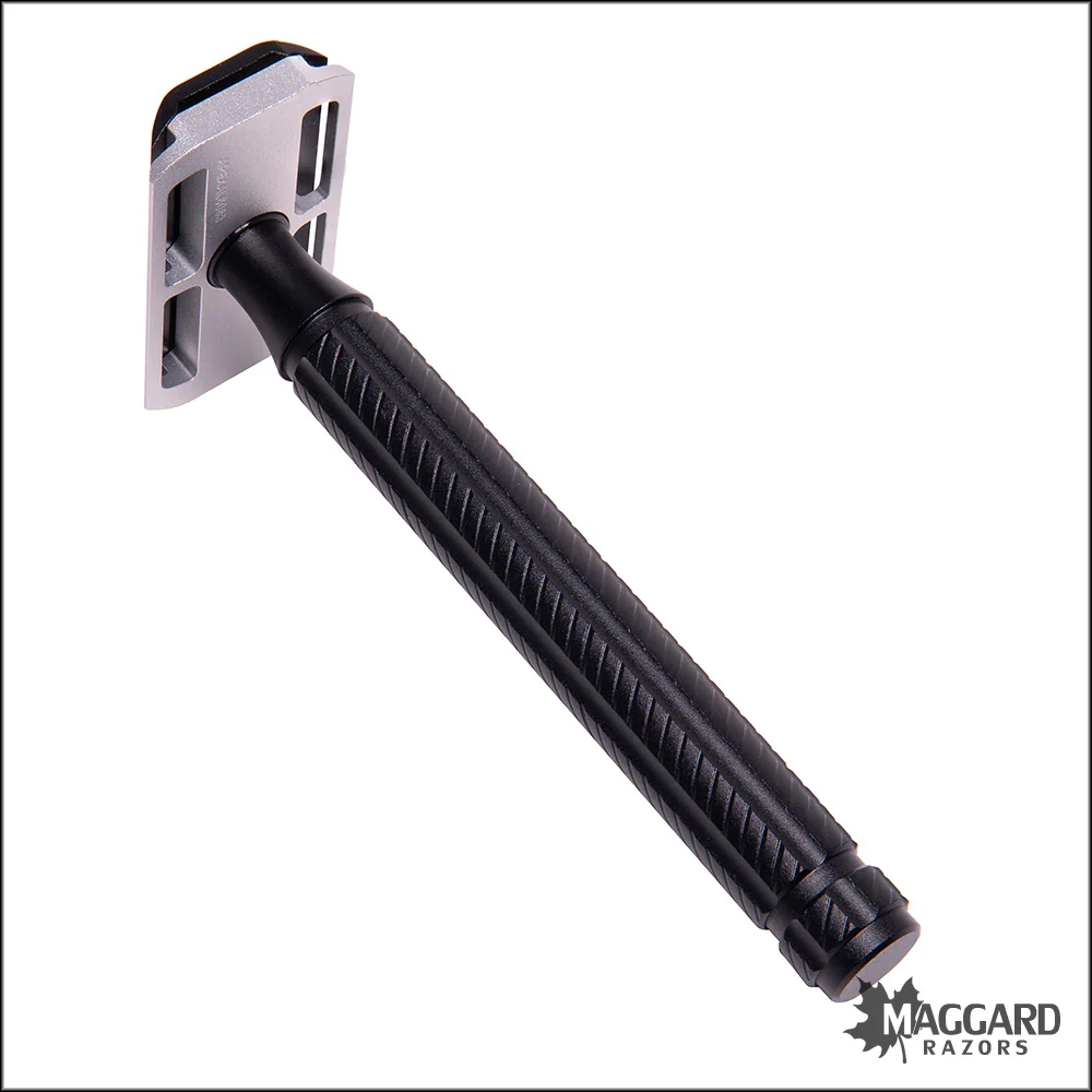 Aylsworth Razors The APEX AL-6063 Machined Aluminum Closed Comb DE Safety Razor, Black Handle, Silver Baseplate - Image 3