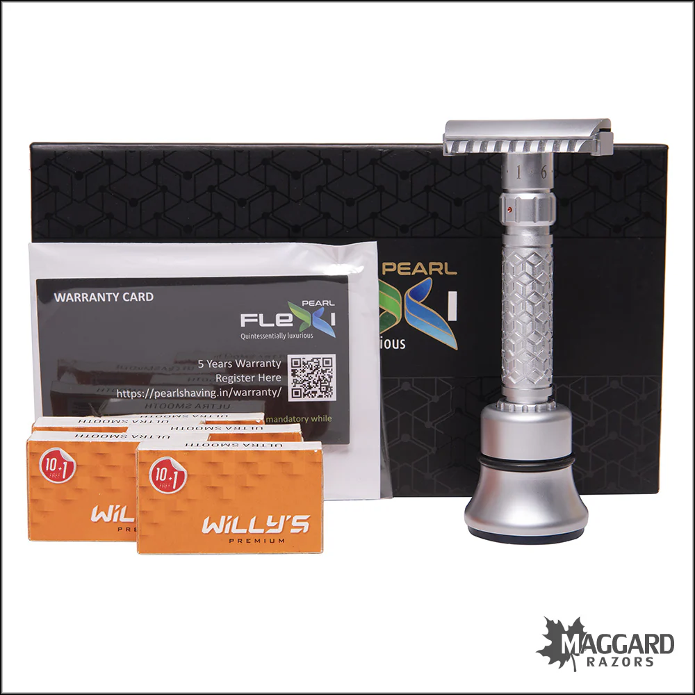 Pearl Shaving Flexi Adjustable Open Comb Machined DE Safety Razor with Stand, Matte Finish - Image 7