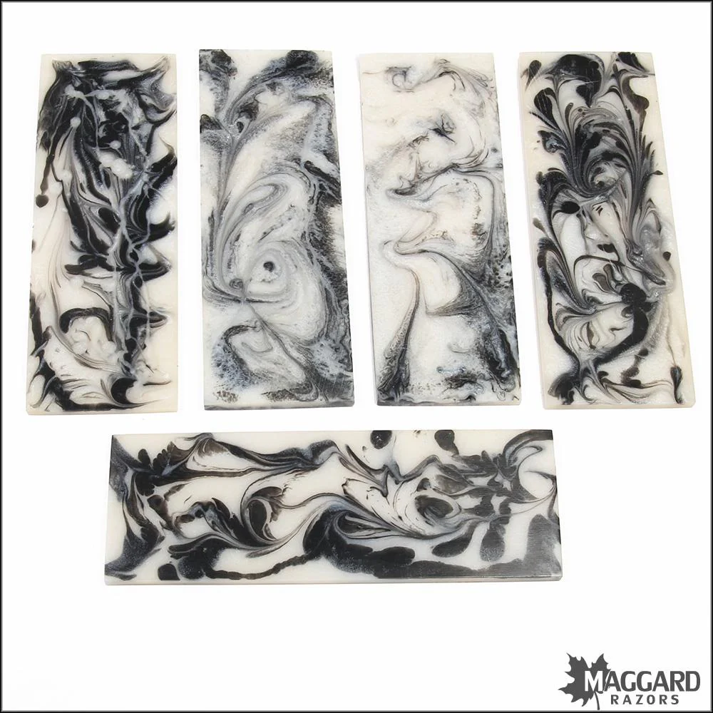 Epoxy Resin Blank White Pearl with Black Swirls, 5.75" x 2" x 1/8"