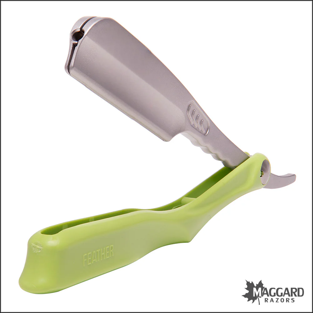Feather Artist Club SS Folding Straight Razor Shavette, Lime Handle - Image 3