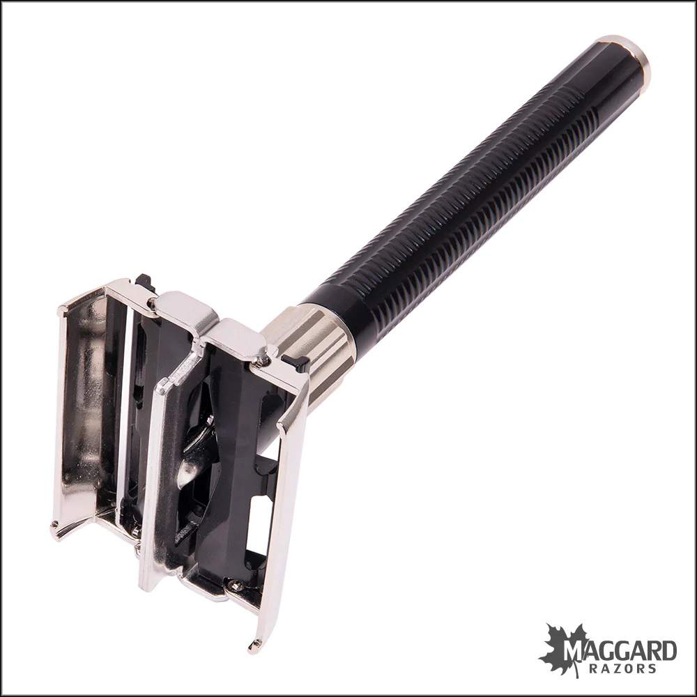 Feather Popular FH-H Twist to Open Double Edge Safety Razor, Black Handle - Image 3