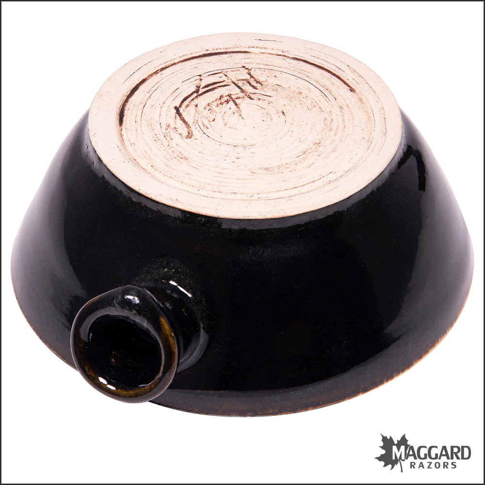 Heather Wright 2024-016 Black and Green Handmade Ceramic Lather Bowl with Thumb Handle - Image 3