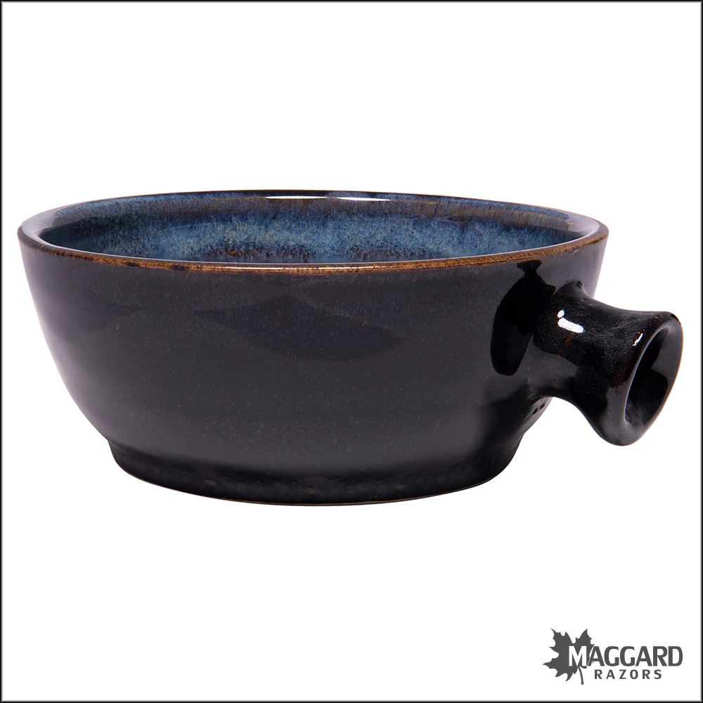 Heather Wright 2024-019 Black and Blue Handmade Ceramic Lather Bowl with Thumb Handle - Image 3