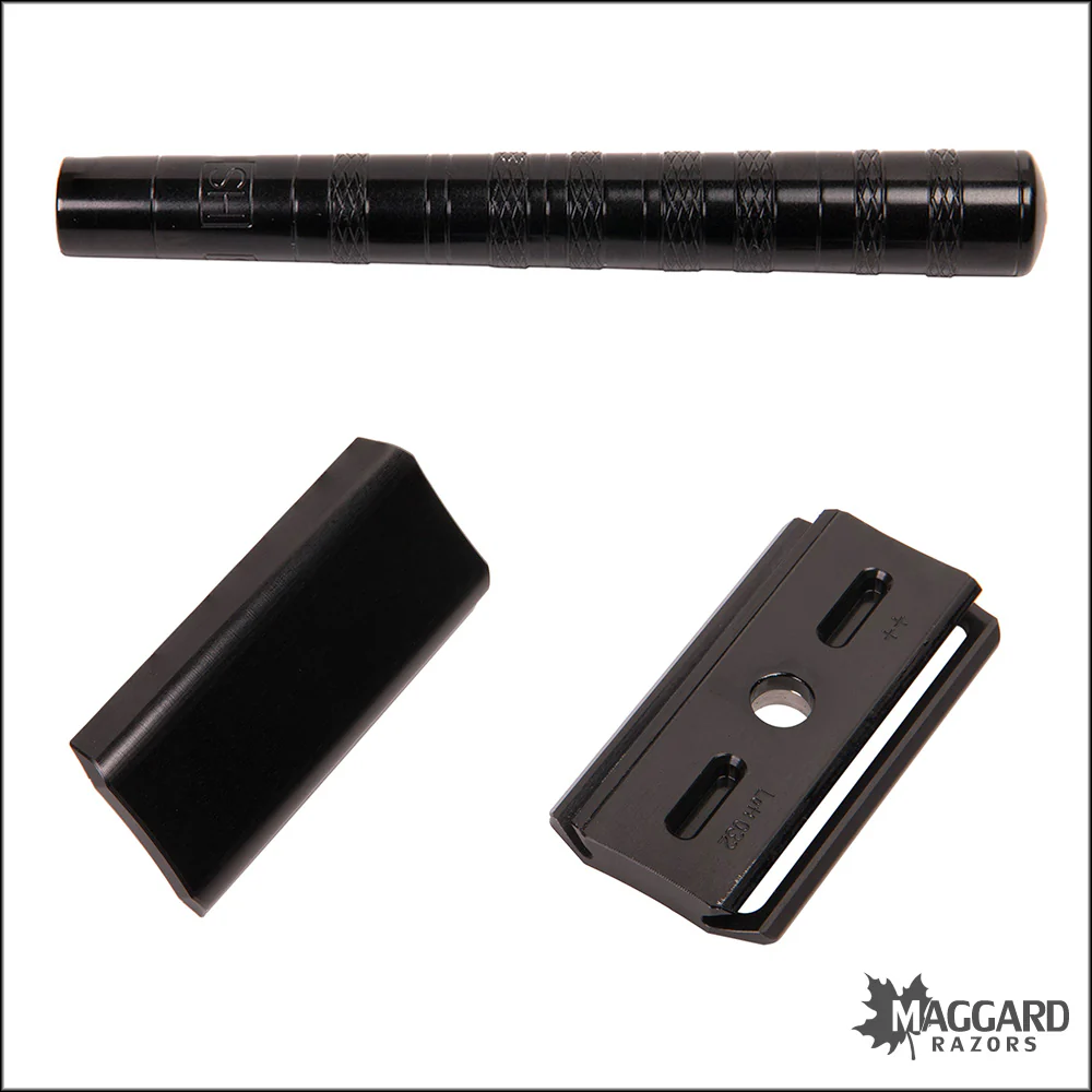 Henson Shaving AL13-M Black Machined Aluminum DE Safety Razor, Medium Exposure - Image 4