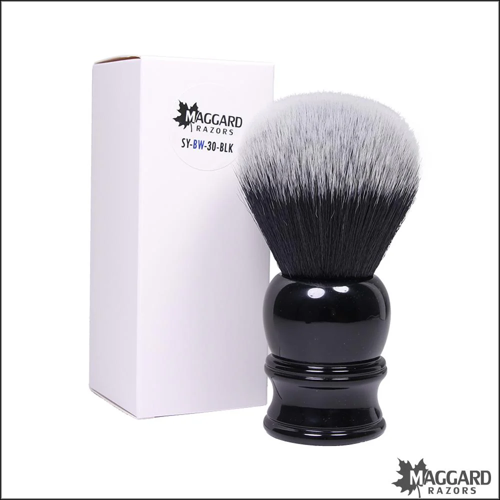 Maggard Razors Black Handle Black and White Synthetic Shaving Brush, 30mm - Image 3