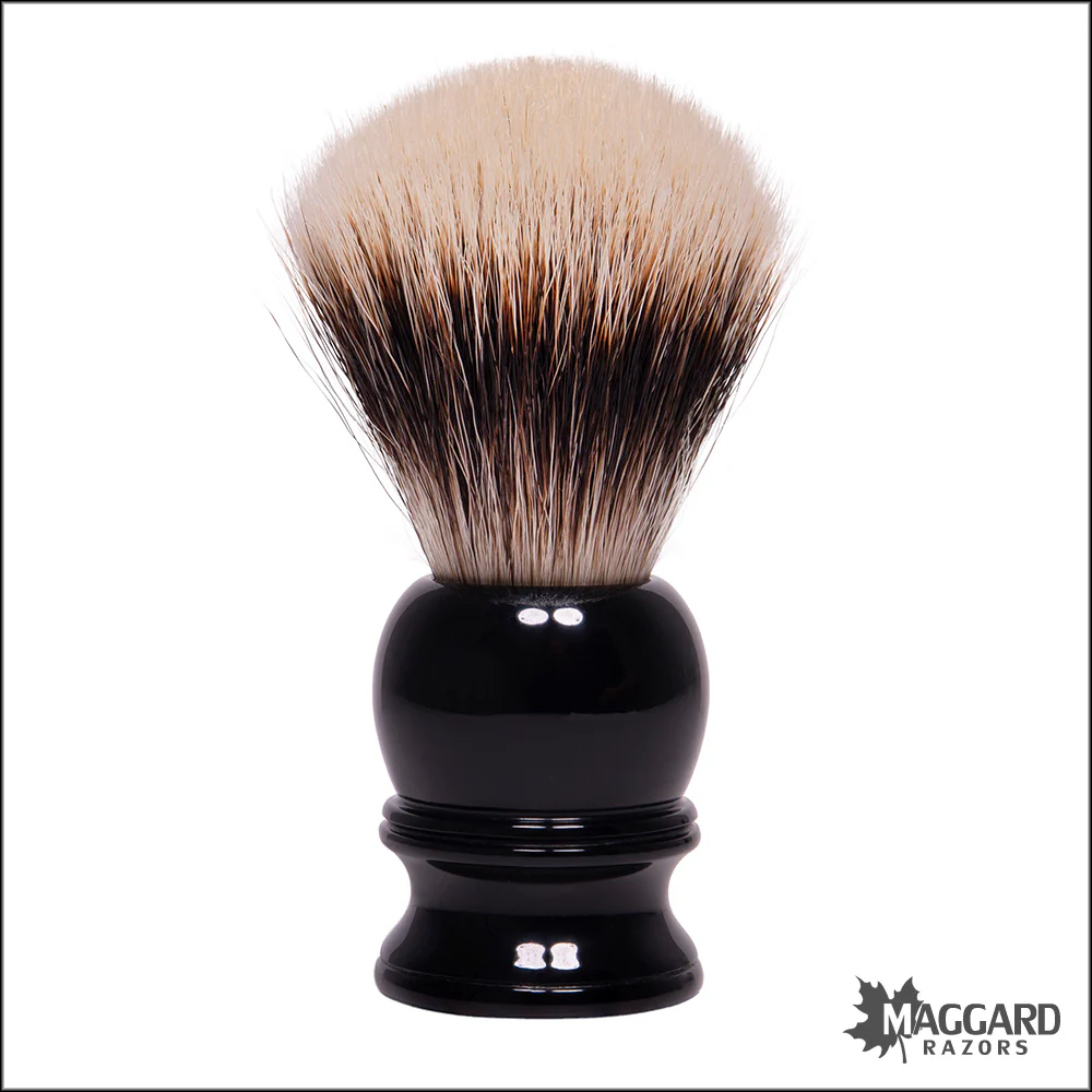 Maggard Razors Black Resin Handle 2-Band Badger Shaving Brush, 22mm