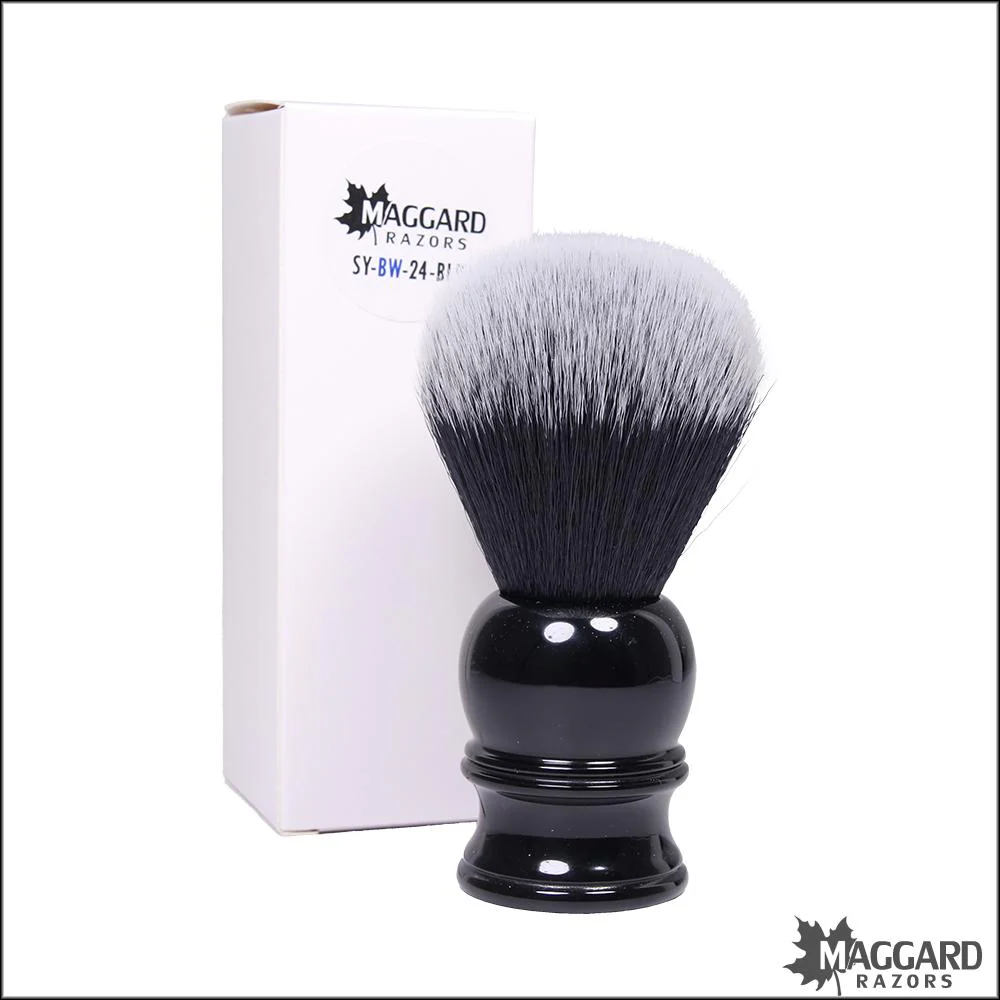 Maggard Razors Black Resin Handle Black and White Synthetic Shaving Brush, 24mm - Image 3