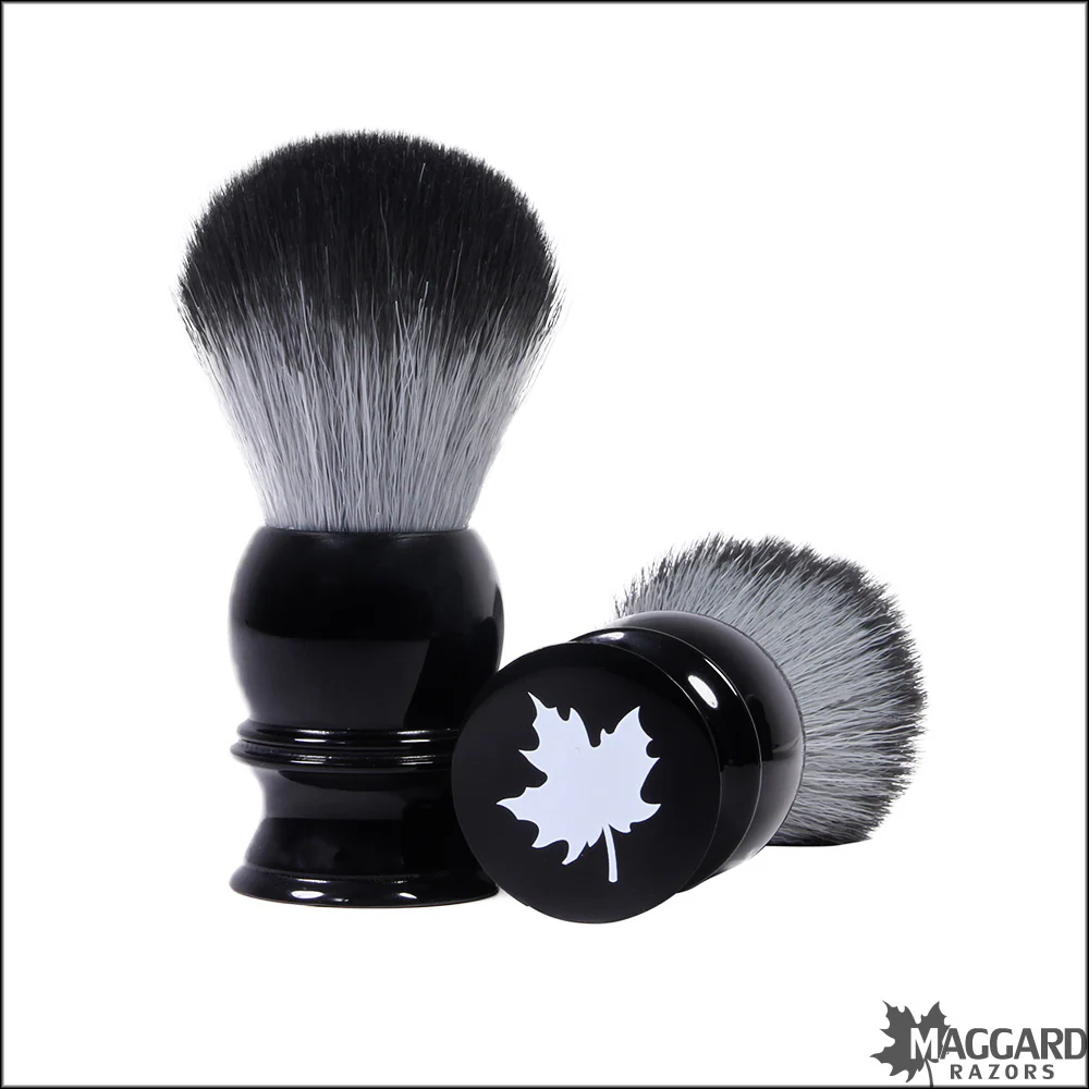 Maggard Razors Black Resin Handle Timberwolf Synthetic Travel Shaving Brush, 18mm - Image 2