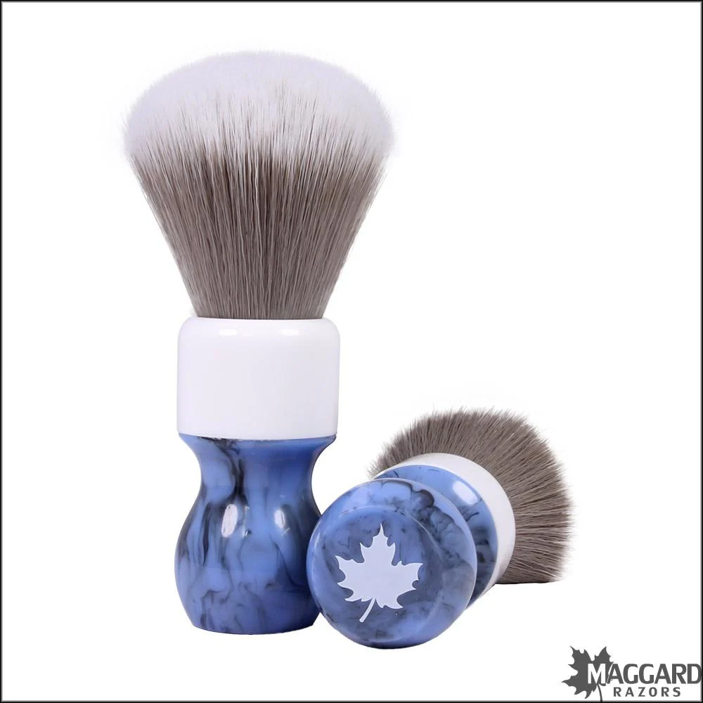 Maggard Razors Blue and White Two Piece Resin Handle Gray and White Synthetic Shaving Brush, 24mm - Image 2