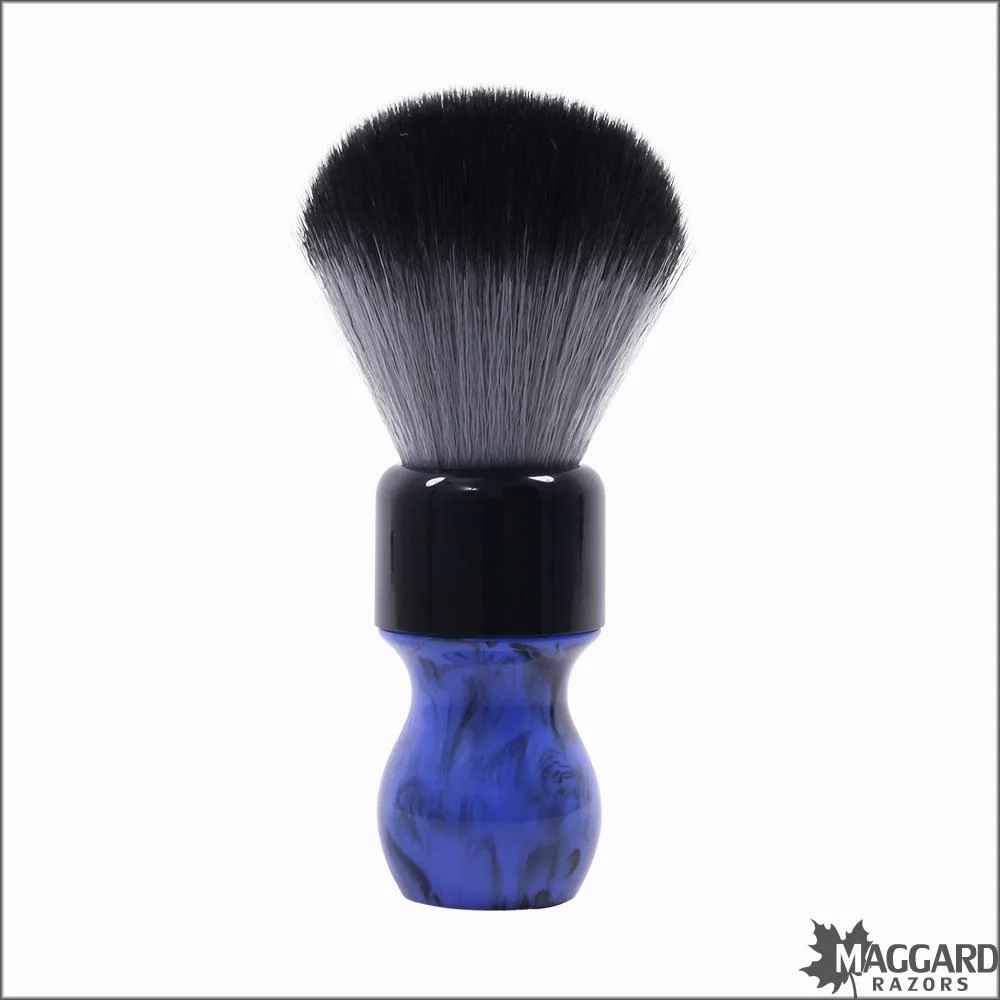 Maggard Razors Blue Swirl Two Piece Resin Handle Timberwolf Synthetic Shaving Brush, 24mm