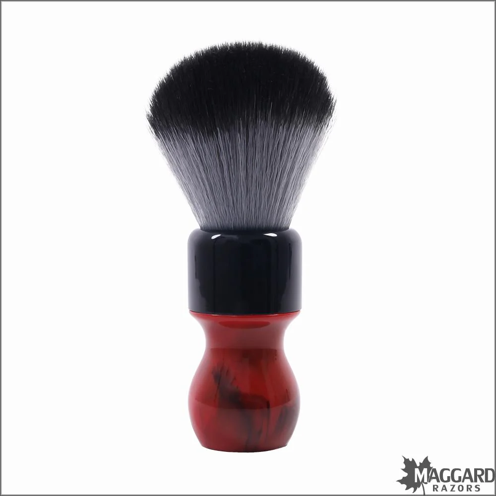 Maggard Razors Red Swirl Two Piece Resin Handle Timberwolf Synthetic Shaving Brush, 24mm