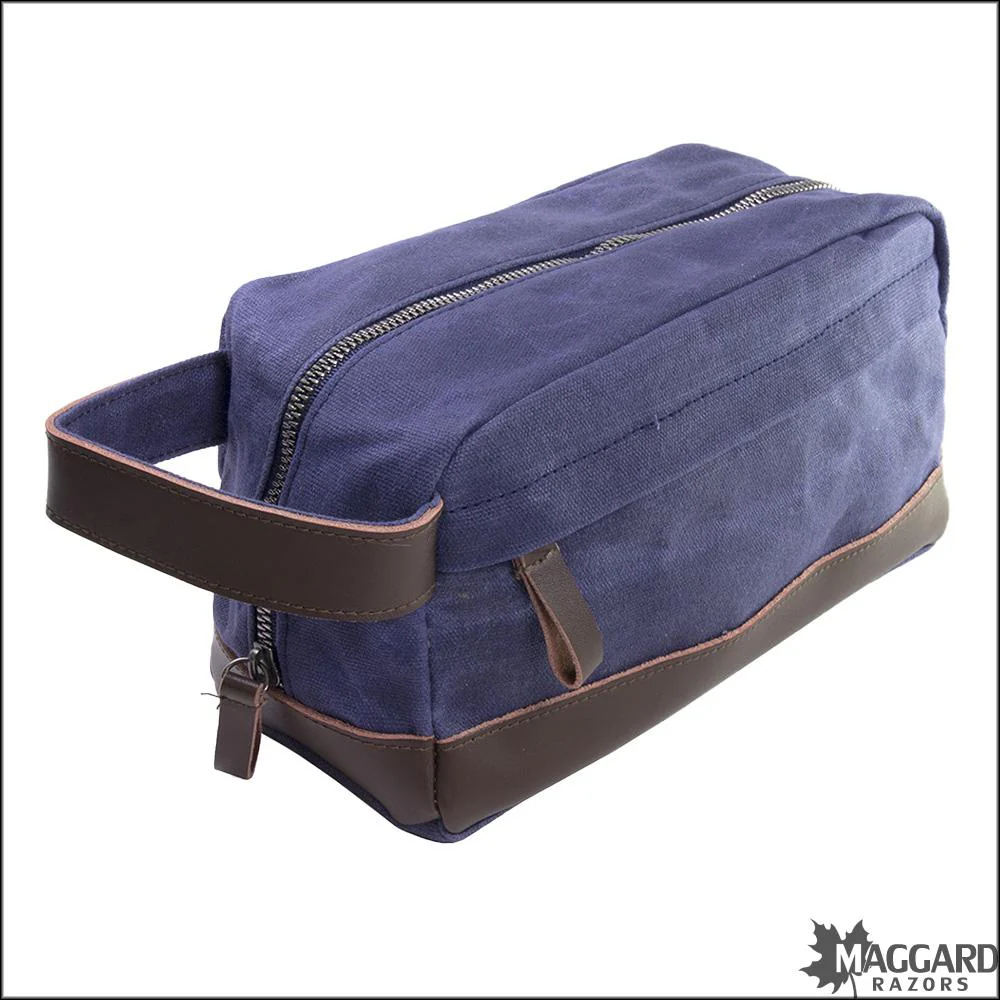 Maggard Razors Travel Dopp Bag Blue Waxed Canvas and Leather