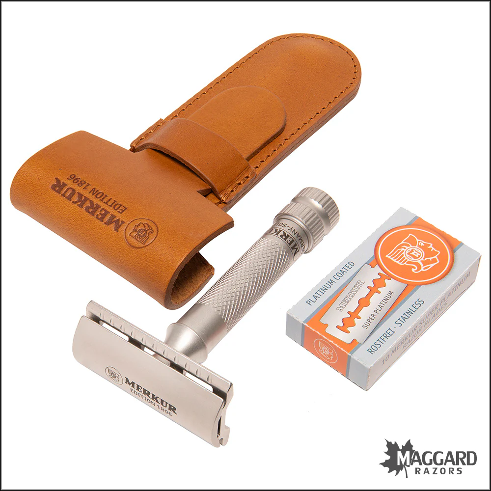 Merkur 34 INOX Special Edition 1896 Stainless Steel DE Safety Razor with Leather Case - Image 5