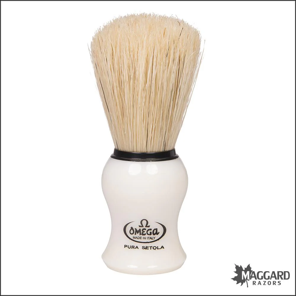 Omega Model 10066 White Handle Boar Shaving Brush, 24mm