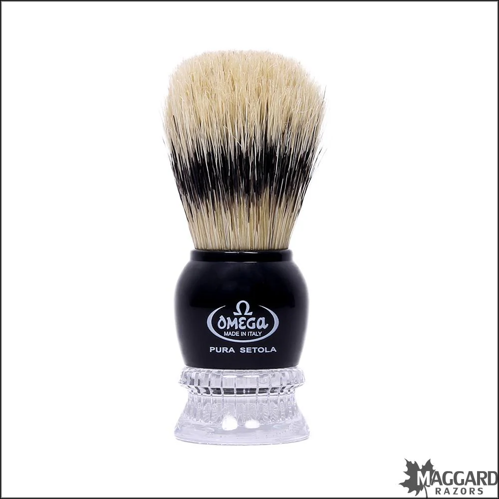 Omega Model 10275 Black and Clear Acrylic Handle Boar Shaving Brush