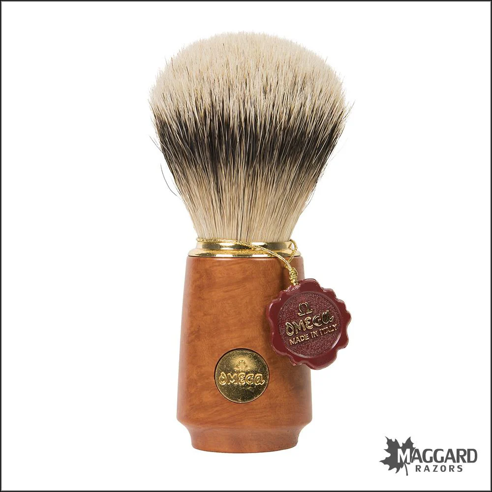 Omega Model 6144 Briar Root Burl Handle Silvertip Shaving Brush, 24mm