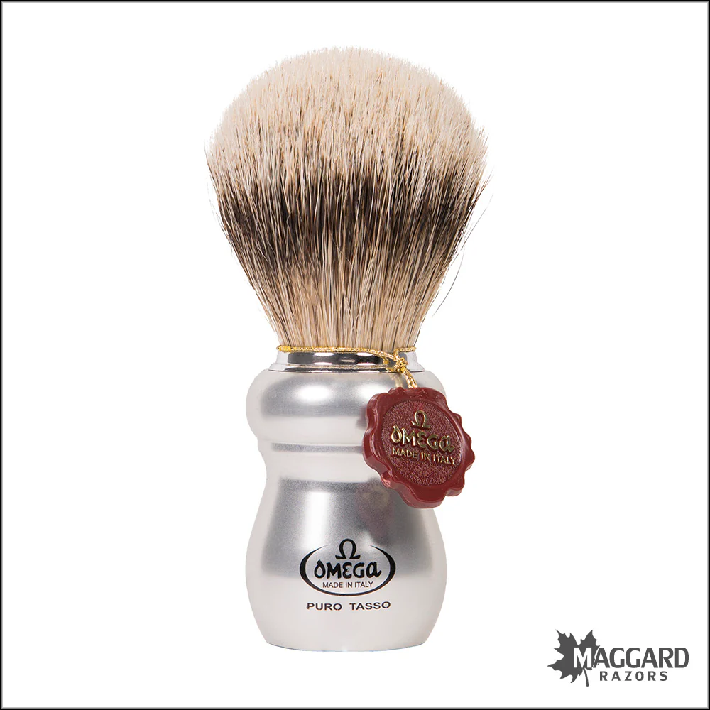 Omega Model 6652 ERGAL Solid Aluminum Handle Super Badger Shaving Brush, 24mm