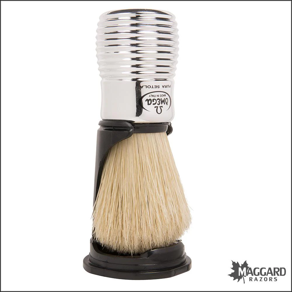 Omega Model 80080 Silver Beehive Handle Boar Shaving Brush with Stand, 24mm
