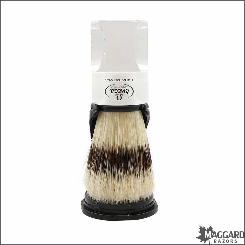 Omega Model 81020 Frosted Acrylic Handle Boar Shaving Brush with Stand, 24mm
