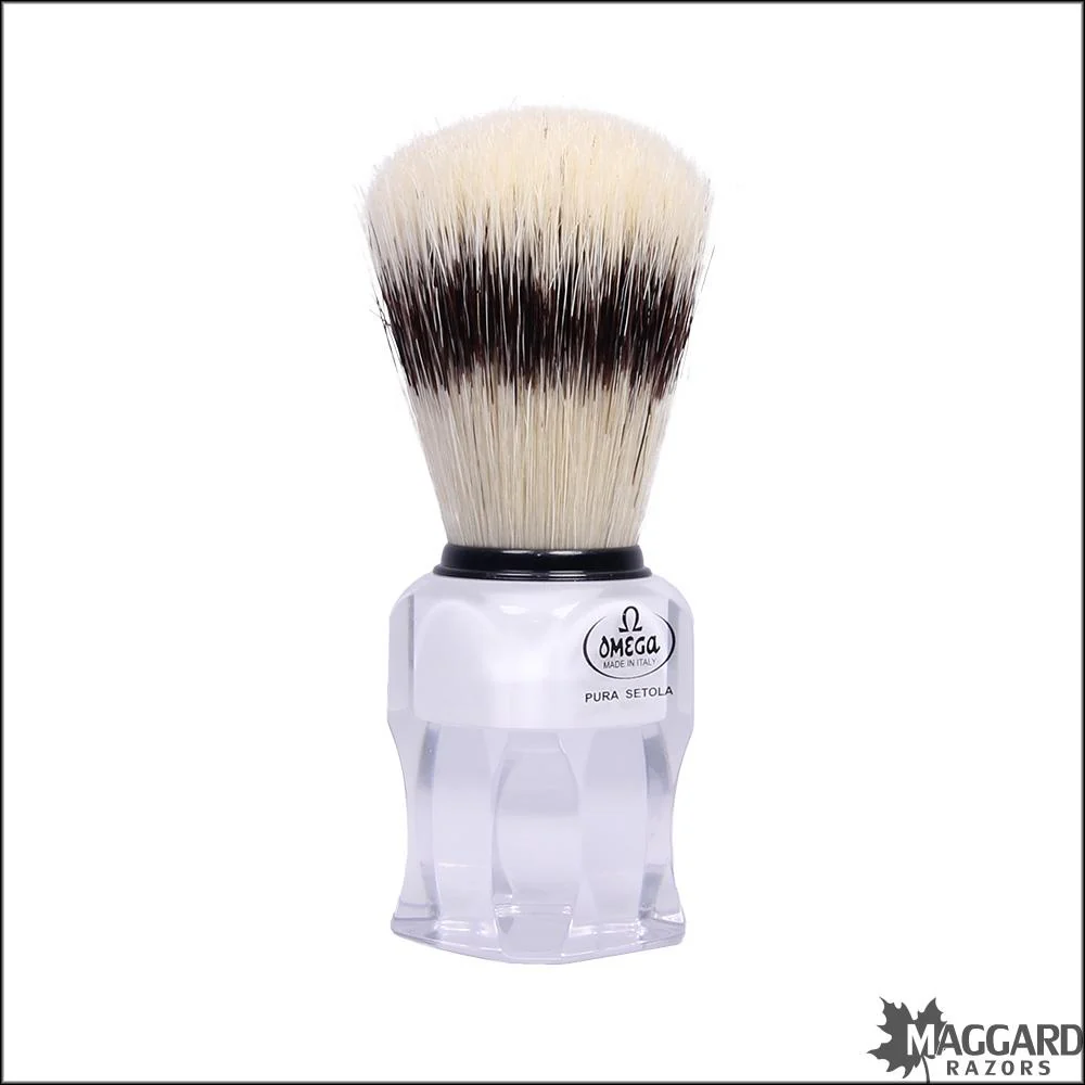 Omega Model 81020 Frosted Acrylic Handle Boar Shaving Brush with Stand, 24mm - Image 2