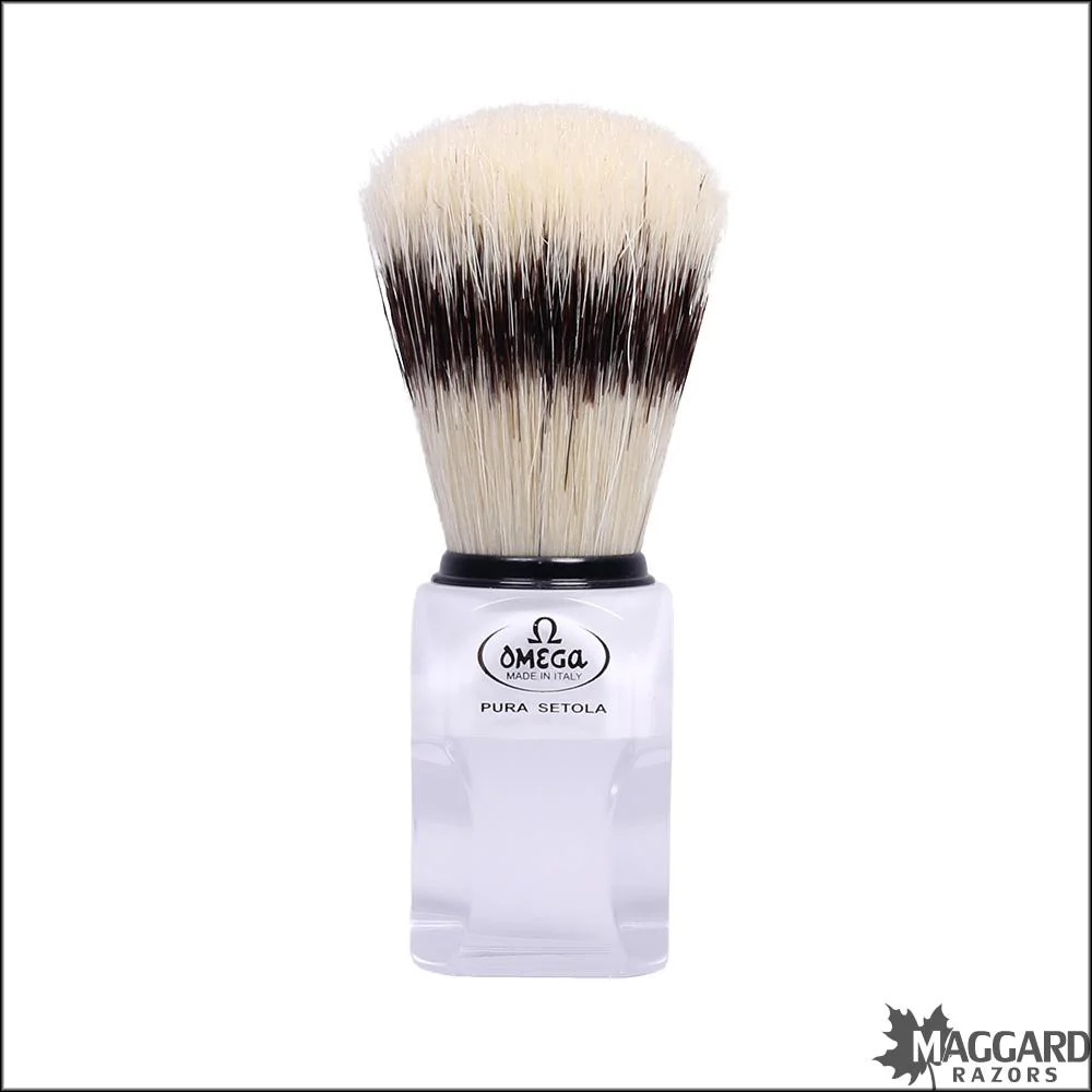 Omega Model 81020 Frosted Acrylic Handle Boar Shaving Brush with Stand, 24mm - Image 3