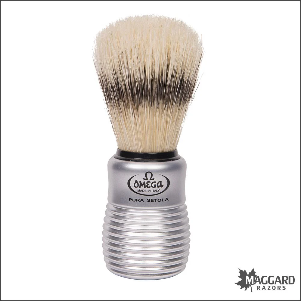 Omega Model 81230 Matte Silver Beehive Handle Boar Shaving Brush with Stand, 24mm - Image 2