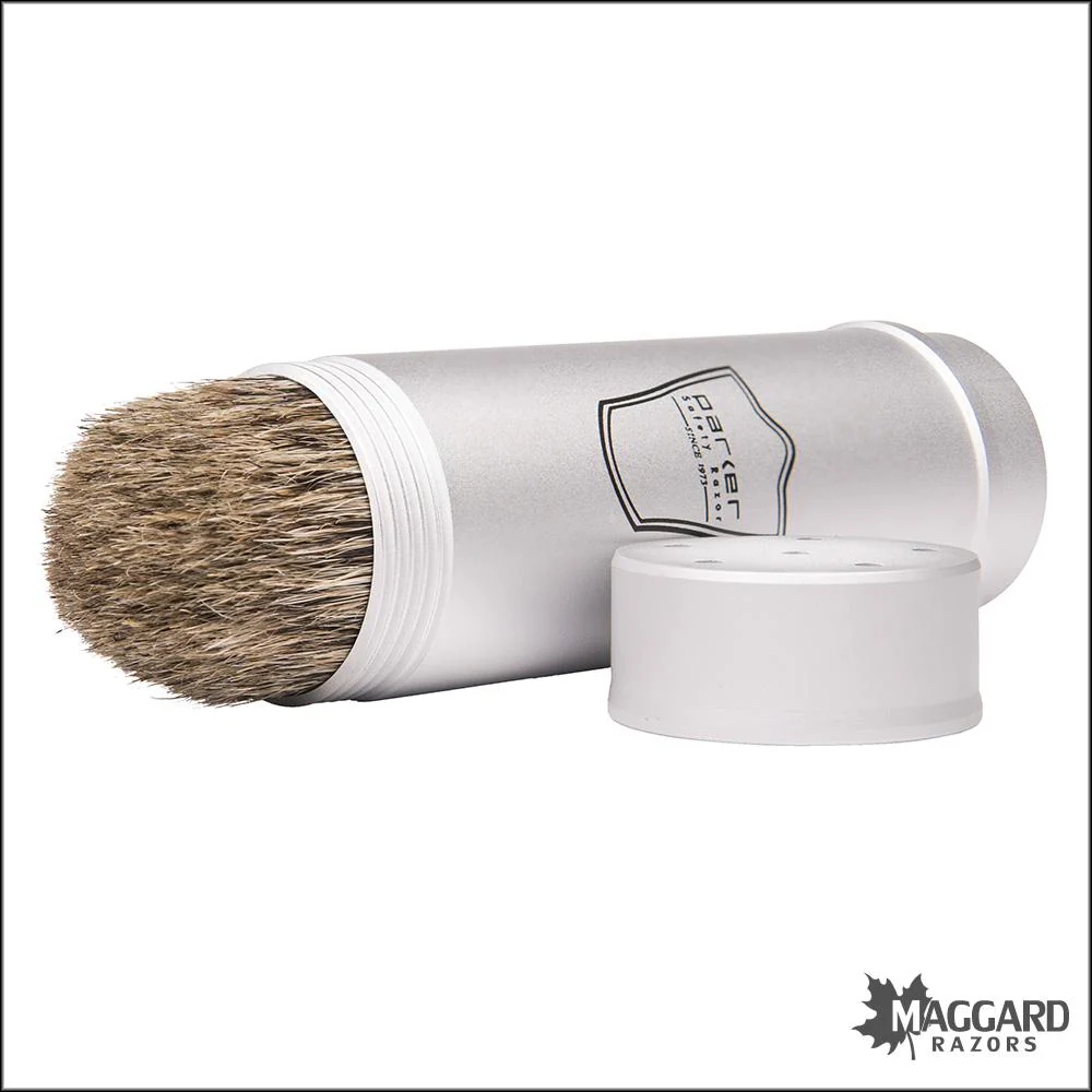 Parker Aluminum Handle Pure Badger Travel Shaving Brush/Case, 20mm - Image 3