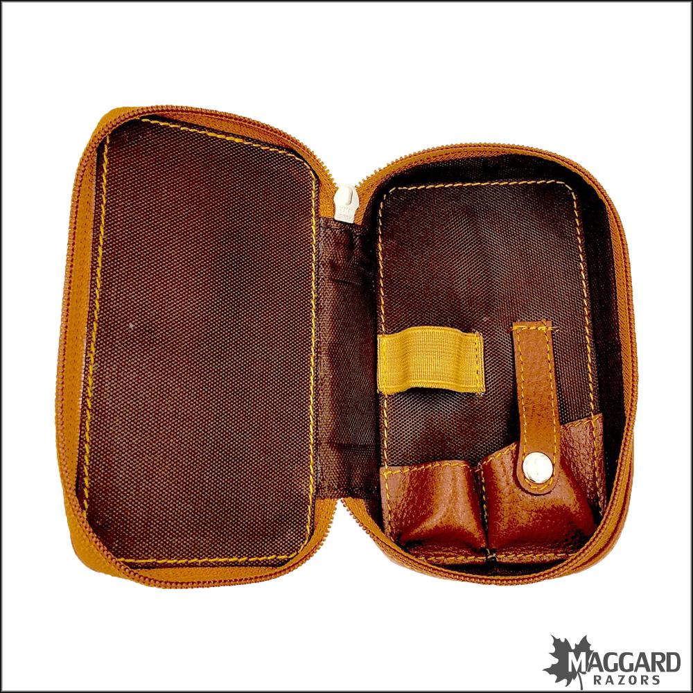 Parker Genuine Leather Safety Razor and Blade Case, Saddle Brown - Image 2