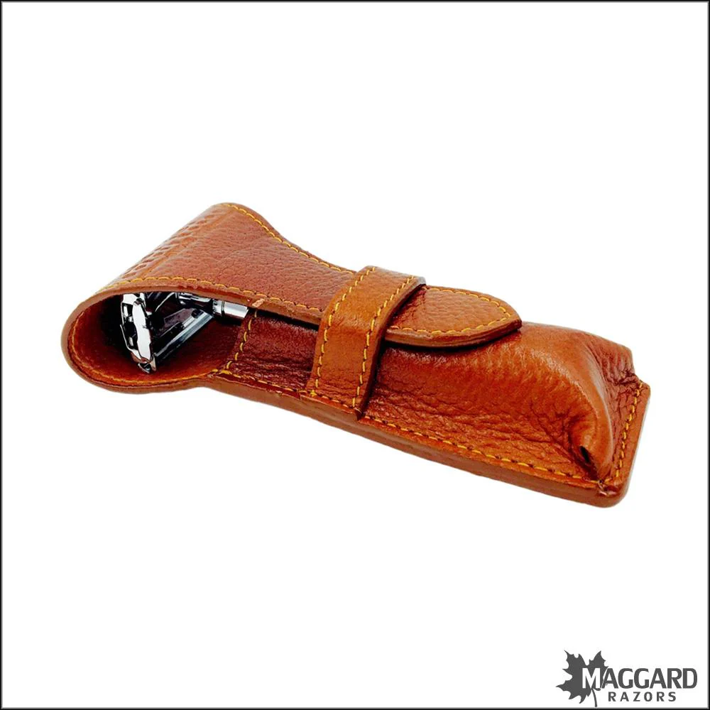 Parker LP3 Genuine Leather Safety Razor Travel Case, Saddle Brown - Image 2