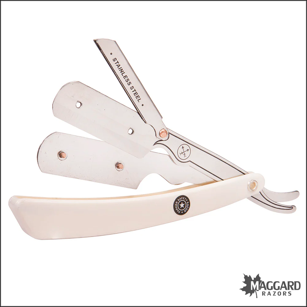 Parker SRW White Handle Stainless Steel Replaceable Blade Shavette Straight Razor - Image 3