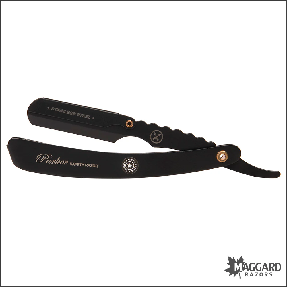 Parker SRX Black Stainless Steel Handle Heavyweight Replaceable Blade Shavette Straight Razor