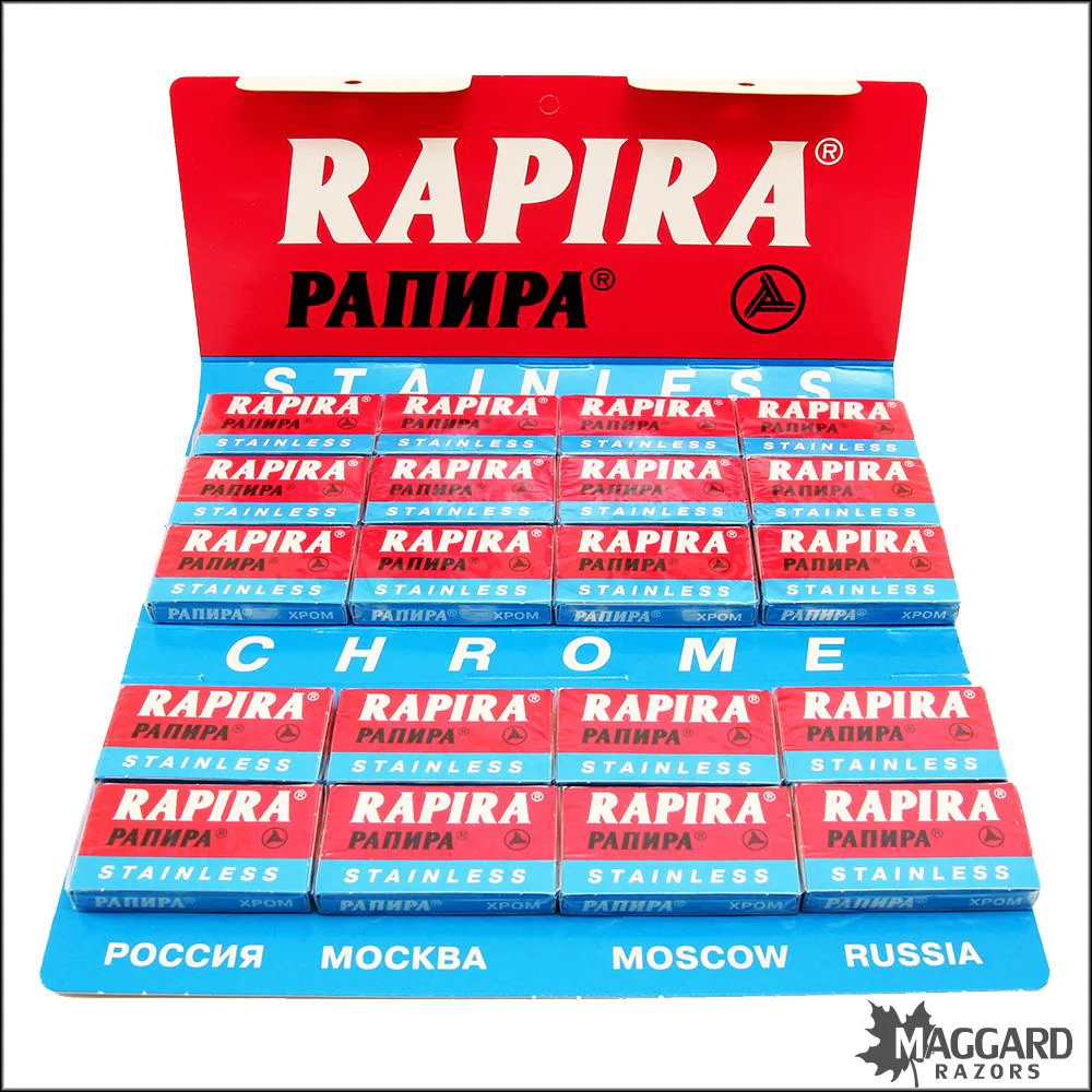 Rapira Stainless Chrome Double Edge Razor Blades, 100 blades