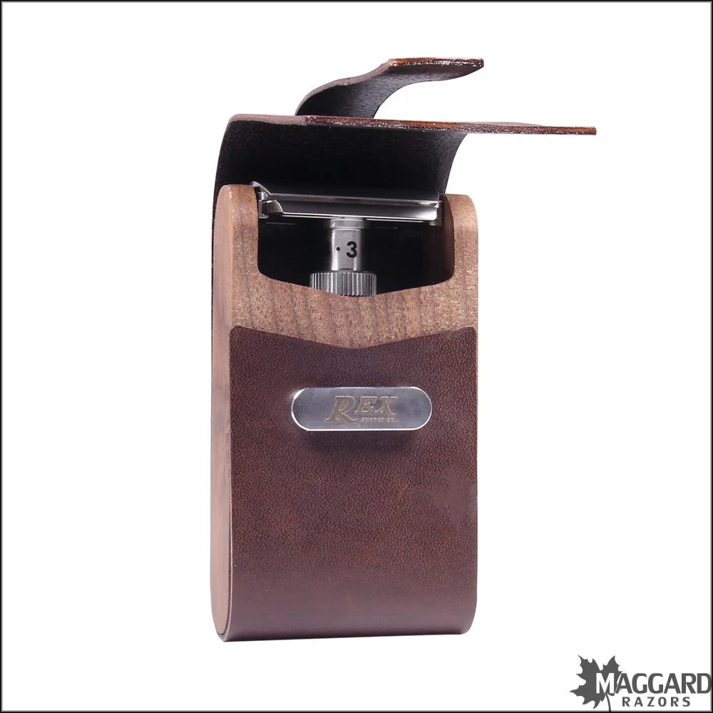 Rex Supply Co. Ambassador Leather and Black Walnut DE Safety Razor Case - Brown - Image 6