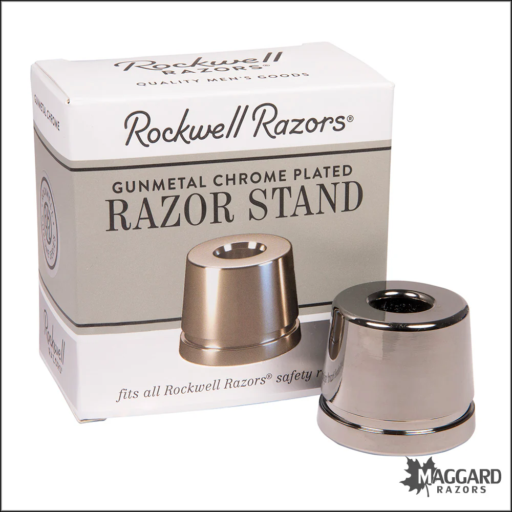 Rockwell Razors Inkwell DE Razor Stand, Chrome Plated, Gun Metal Finish