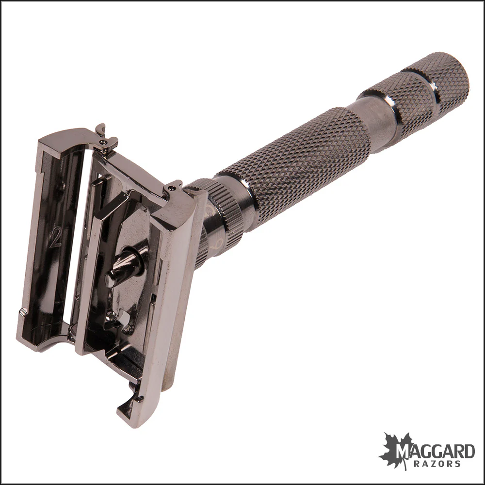 Rockwell Razors T2 Adjustable Twist to Open DE Safety Razor, Gunmetal Chrome - Image 3
