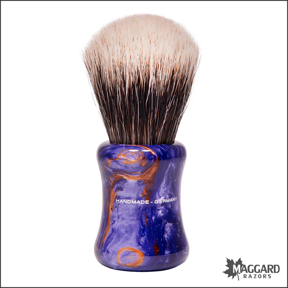 Shavemac 386-002-D01-2B-F Violet and Bronze Handle Silvertip D01 2-Band Badger Shaving Brush, 24mm Fan - Image 2