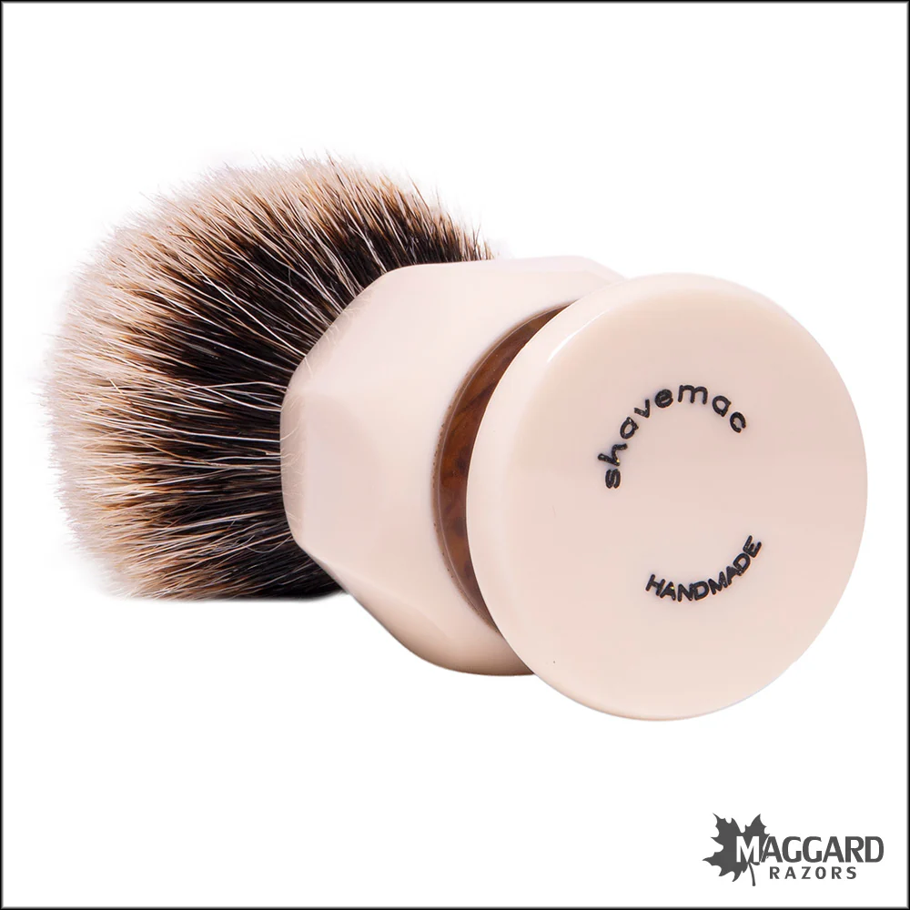 Shavemac 408-818-362 Ivory and Tortoise Handle Silvertip 2-Band Badger Shaving Brush, 24mm Bulb - Image 2