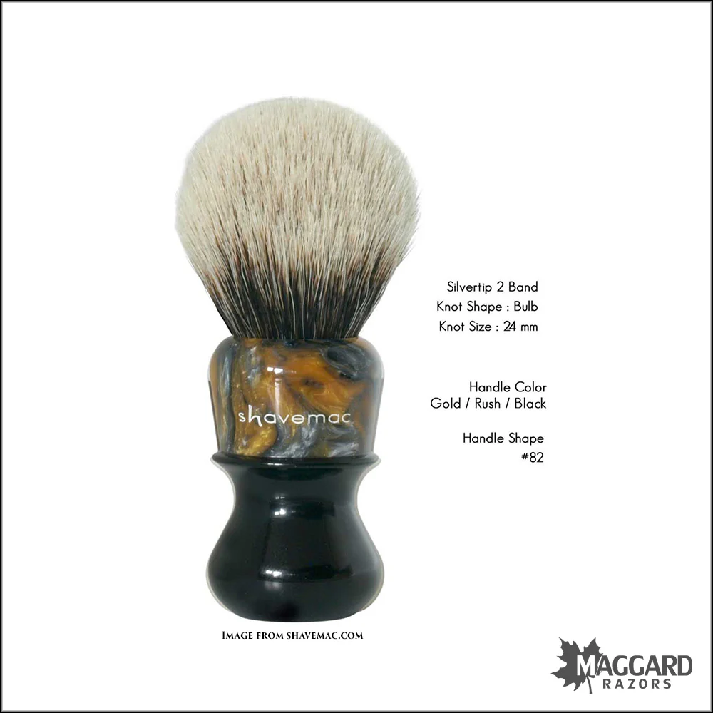 Shavemac 82-111-340-ST-B Gold Rush Black Handle Silvertip 2-Band Badger Shaving Brush, 24mm Bulb - Image 2