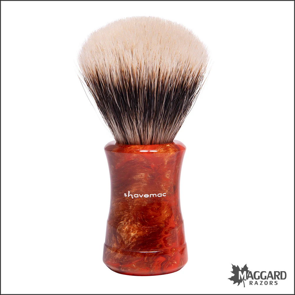 Shavemac 87-001-24 Bronze and Orange Handle Silvertip 2-Band Badger Shaving Brush, 24mm Fan