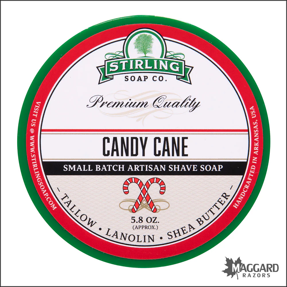 Stirling Soap Co. Candy Cane Shaving Soap, 5.8oz - Seasonal Release