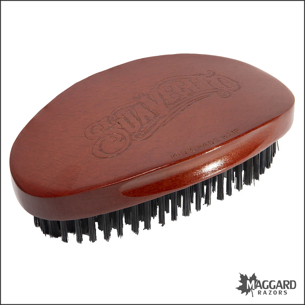 Suavecito Beard Brush - Cherry Wood Finish Synthetic Beard Brush, with Drawstring Bag