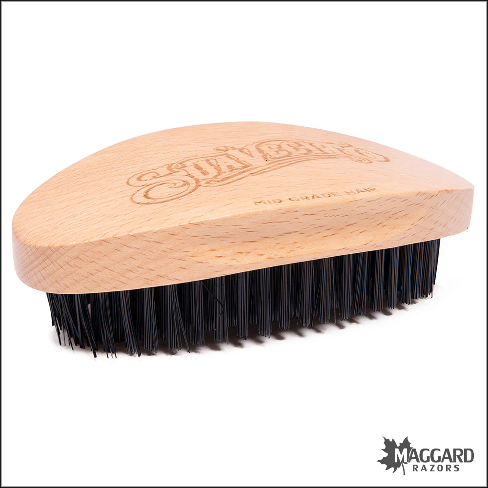 Suavecito Beard Brush - Natural Wood Finish Synthetic Beard Brush with Drawstring Bag - Image 2