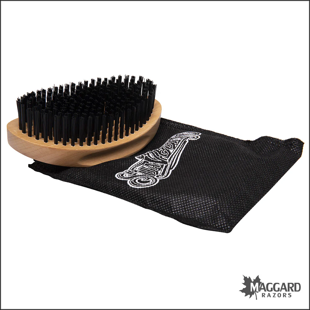 Suavecito Beard Brush - Natural Wood Finish Synthetic Beard Brush with Drawstring Bag - Image 3