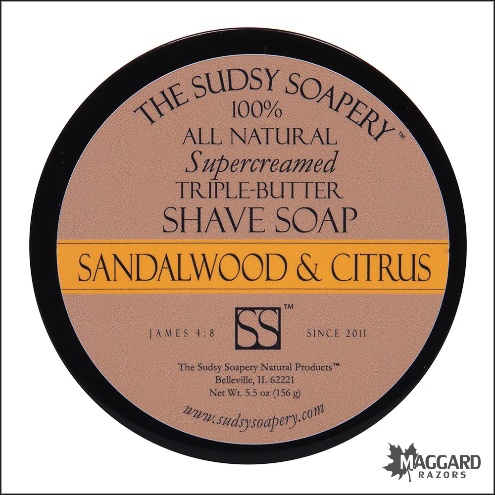 The Sudsy Soapery Sandalwood and Citrus Triple Butter Shaving Soap, 5.5oz