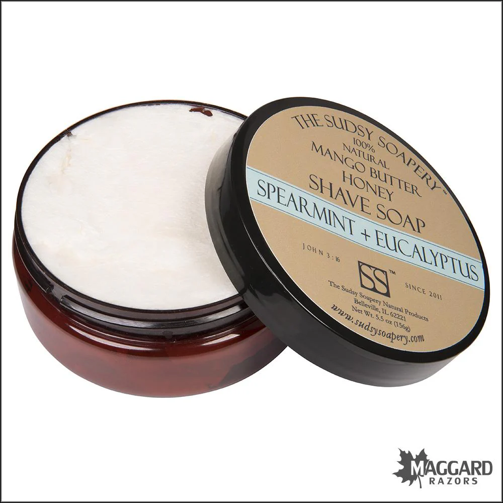 The Sudsy Soapery Spearmint and Eucalyptus Mango Butter Artisan Shaving Soap, 5.5oz - Image 2