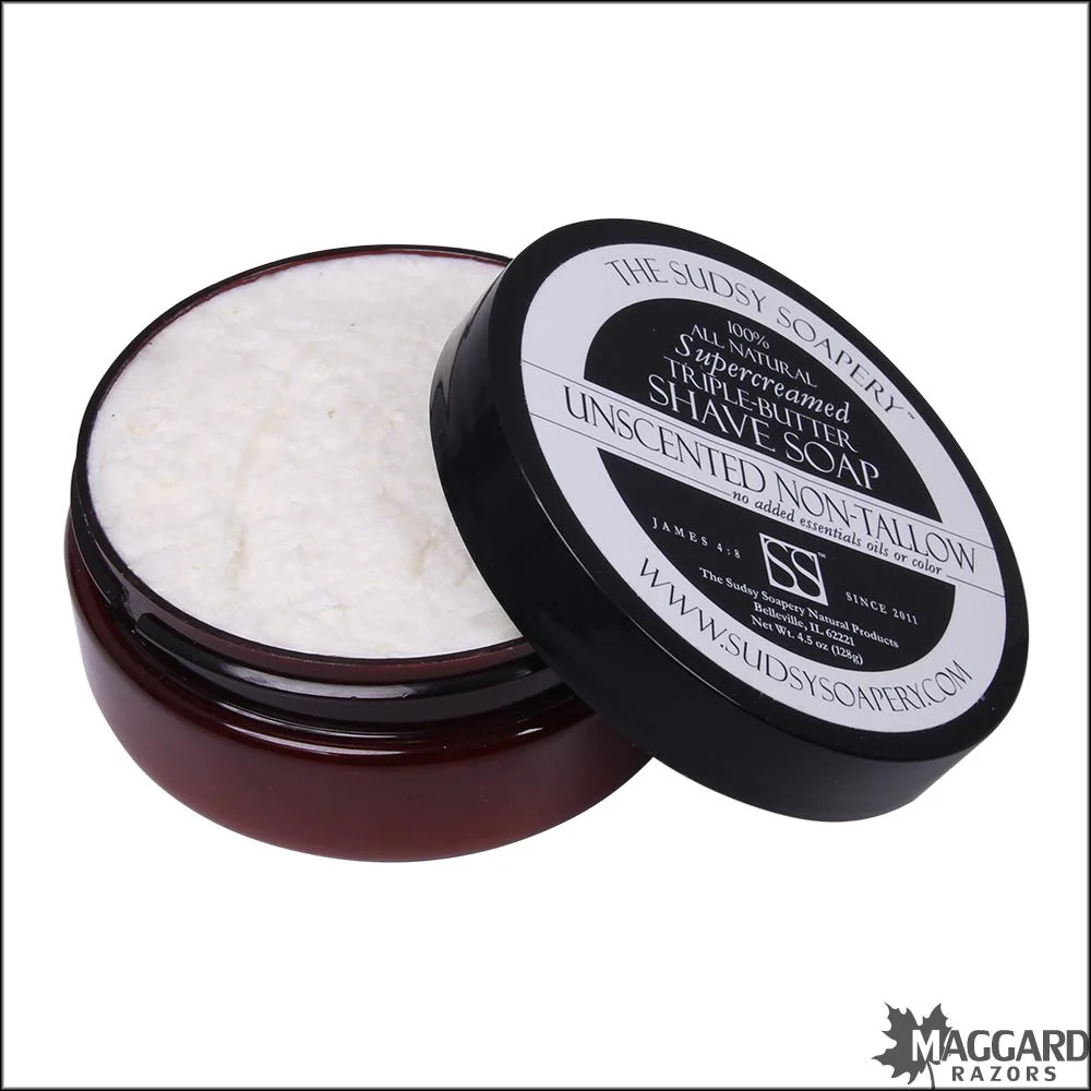 The Sudsy Soapery Unscented Triple Butter Artisan Shaving Soap, 5.5oz - Image 2