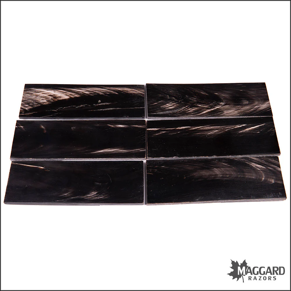 Water Buffalo Horn Blanks Black with White Streaks, 6" x 2" x 1/8"